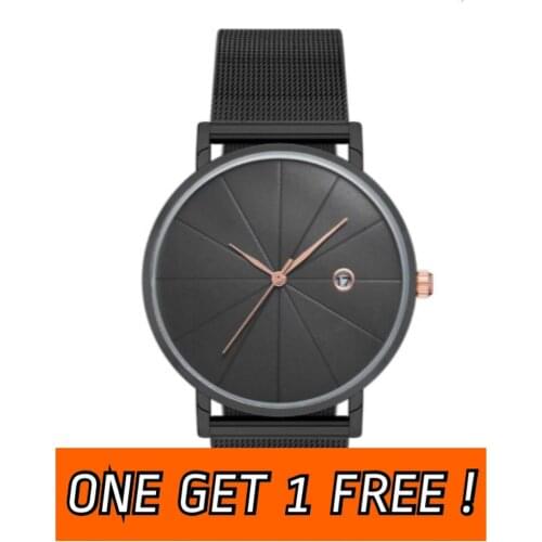 Siyah Çelik Kordon Unisex Kol Saati - Siyah Kadın Kol Saati - Erkek Kol Saati - Bir Alana Bir Bedava