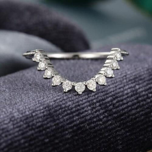 EDI Curved Moissanites Wedding Band Solid 14k White Gold 585 Art Deco Stacking Matching Band Promise Anniversary Ring For Her