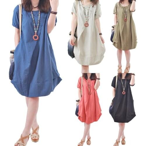 Summer Dress Women Casual Women Solid Color Ruched Short Sleeve Round Neck Loose Party Mini Dress Vestidos 2020