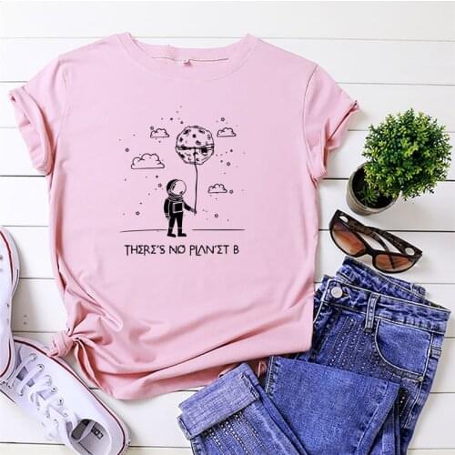 Summer T Shirt 100%Cotton Women Shirt Kawaii Astronaut Print T-Shirt O Neck Short Sleeve Tees Vintage Women Tops Kawaii Clothes