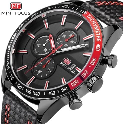 MINI FOCUS Men Watches Fashion Casual Mens Quartz Watch Chronograph Waterproof Sports Wristwatches Male Genuine Leather Clock
