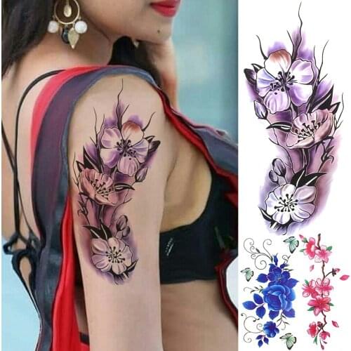 Fashion Lotus Flower Temporary Tattoos For Women Girls Fake Orchid Daffodil Lily Tattoo Sticker Watercolour Body Art Tatoo Decal
