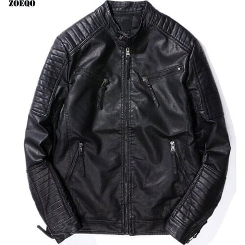 Male Leather Coats Slim Fit Mens Leather Jackets Stand Collar Coats Male Motorcycle Leather Jacket Casual Slim Brand Clothing