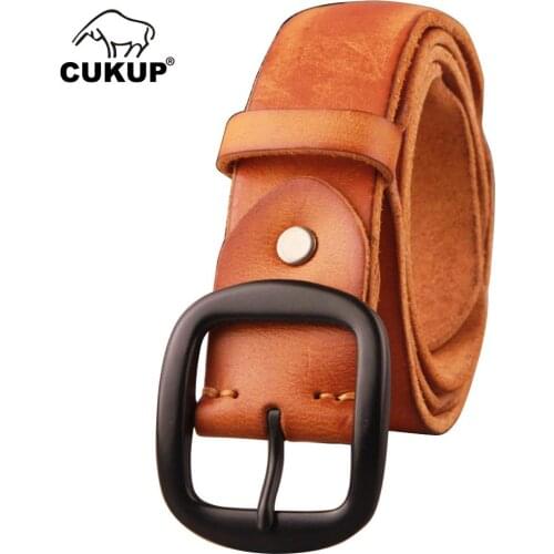 CUKUP Mens Top Quality Head Layer Cow Leather Belt Retro Leisure Styles Pin Buckle Metal Jean Belts Accessories Men 2018 NCK472