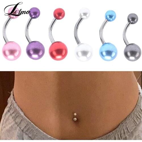 1-8Pcs Surgical Steel Navel Piercing Acrylic Pearl Beads Belly Button Ring White Balls Curved Banana Piercing Women Jewelry