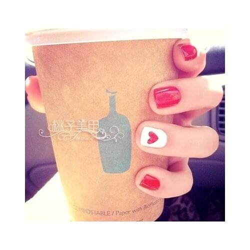 Bright red color peach heart pattern false nails set Japanese cute fake nails for Bride French short size full nail tips pure