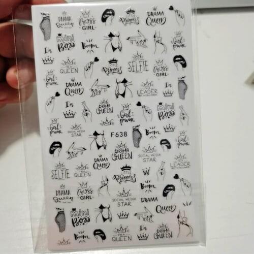 10PCS Comic Girl Rose Flower Valentines Day Red Heart Letter Nail Sticker Butterfly Leaf Crown Kiss Geometry Nail Art Applique