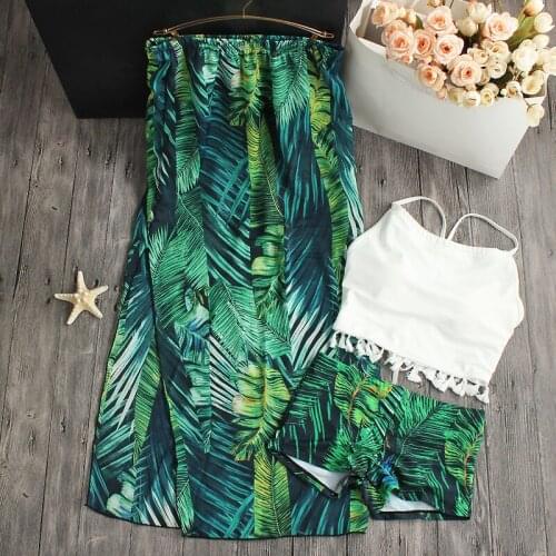 2021 Three Pieces Bikini Set Swimsuit Biquinis Printed Swimwear Sexy Skirt High Waist Sweet Girl Bathing Suit Cute Bikinis Women