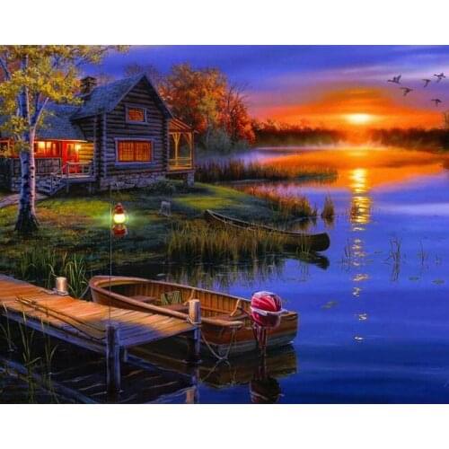 NEW Counted Cross Stitch Kits Needlework Embroidery - 14 ct Aida DMC Color DIY Arts Home Decor - Pretty Scenery