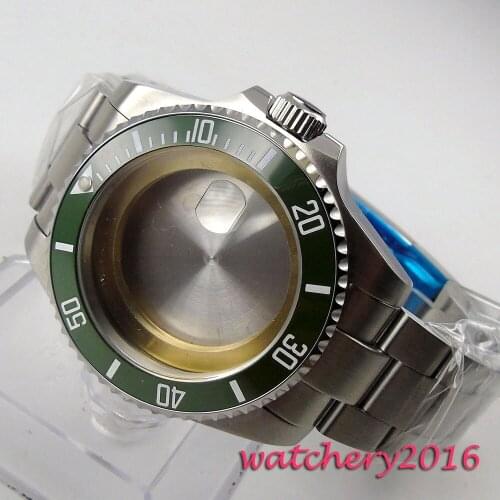 NEW 43mm green ceramic bezel sapphire glass fit ETA 8205 2836 Movement Mens Watch Case