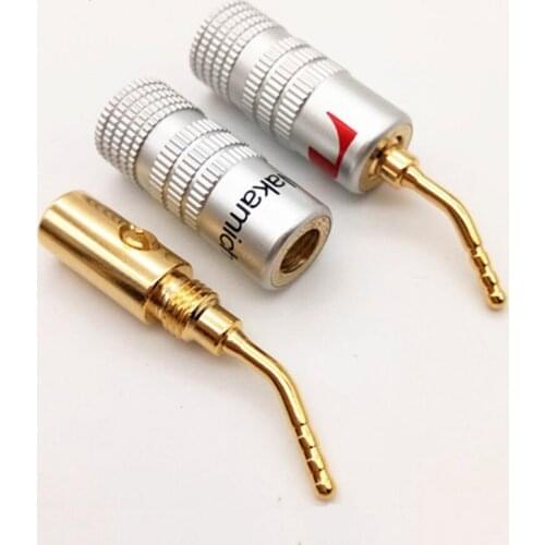 New 24K Gold For Nakamichi Speaker Pin Angel 2mm Banana Plugs Speaker wire Screw Lock Connector