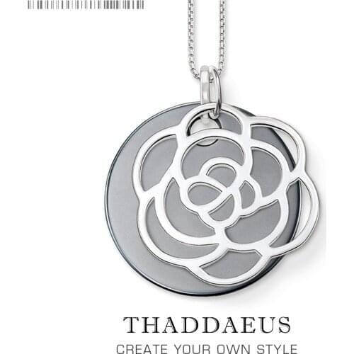 Necklace Black Ornament Rose Flower,2017 Brand 925 Sterling Silver Link Chain Fashion Jewelry Europe Bijoux Gift For Women