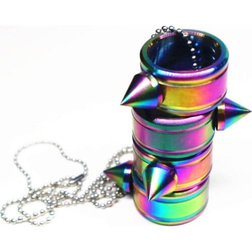 Stainless steel colorful protective equipment ring anti-wolf weapons, men and women safe survival finger cover, with chain tools