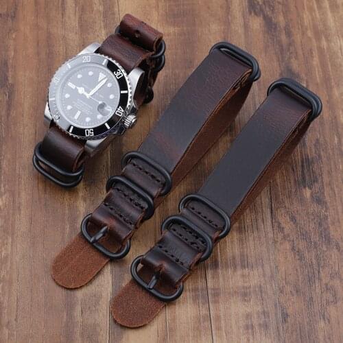 Onthelevel Zulu Leather Watchband Nato Watch Band Strap 18mm 20mm 22mm Black Buckle for Men Watch Accessories