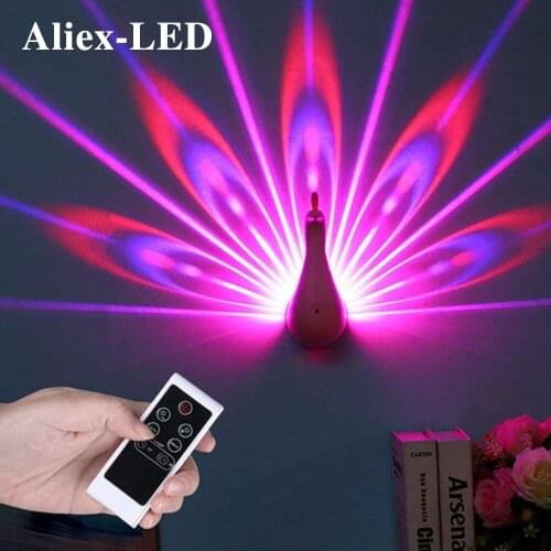 LED Peacock Projector Wall Lamp Disco Laser Night Light USB 7 Colors Decorative Lights for Party Christmas Entertainment