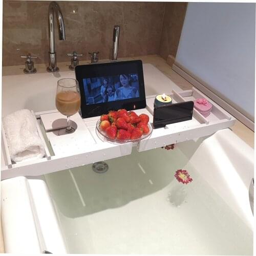 Extendable Bathtub Caddy Tray Bamboo Spa Bathtub Bathroom Organizer Book Wine Tablet Holder Phone Rack Non Slip Bath Storage Set