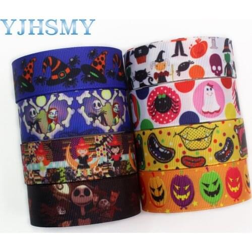 YJHSMY I-191004-2316,22mm 10yards Halloween Cartoon Thermal transfer Printed grosgrain Ribbons,bow cap,Clothing DIY accessories