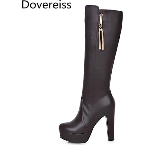 Winter for woman Fashion New Sexy Pointed toe Pure color Beige Platform Block heels Clear heels boots Knee high boots 31-43