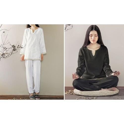 Female Spring&Autumn high quality cotton&linen yoga suits tai chi suit zen lay meditation clothing Buddha uniforms purple/white