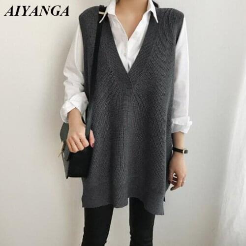 Loose Vest Sweaters For Women Sleeveless Knitted Tops Autumn Winter V Neck Pullovers Sweaters Casual Knitting Vest Female