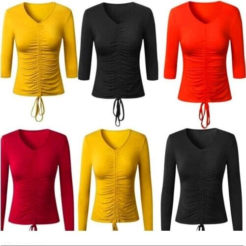 Spring New Latin Dance Female Adult Sexy Tops Short Long Sleeve Latin Training Suit Performance Dance Clothes Exercise Clothing