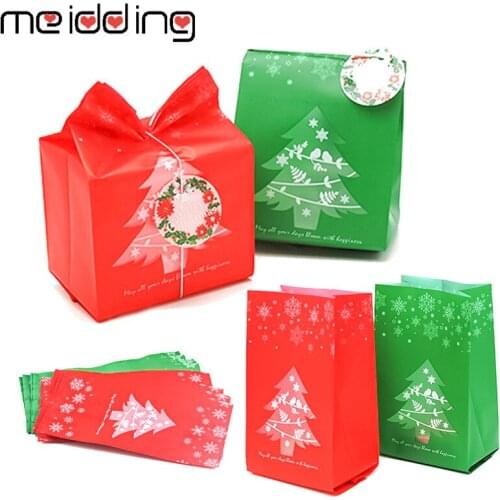 20pcs Red/Green Christmas Gift Bags Candy Bag With Snowflake Navidad Xmas Dessert Cookie Bags Christmas Decorations For Home