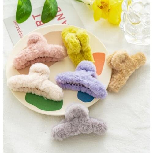 2021 Autumn Winter fashion Solid color Sweet Gentle hair clip plush side clip bb clip for Women Elastic Girls Hair Accessories