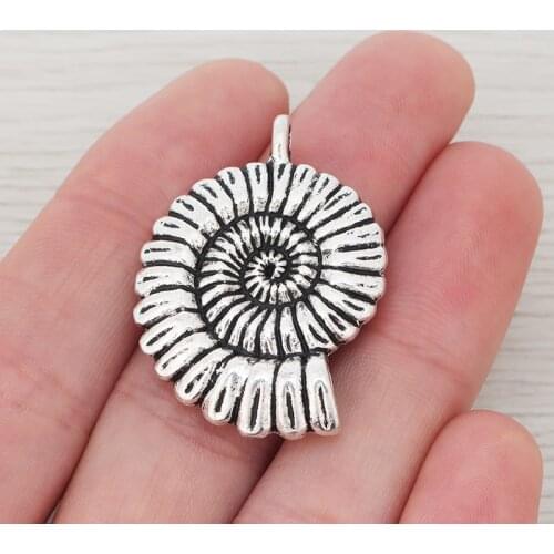 3pcs/lot Tibetan Silver Large Seashell Spiral Sea Shell 3D Charms Pendants for Necklace Jewelry Making 37x28mm
