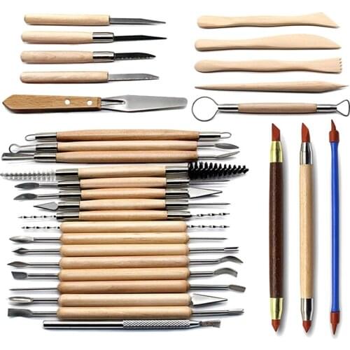 30 Handicraft Clay Carving Tools Pottery Carving Tools Pottery and Ceramic Wooden Handle Modeling Clay Tools