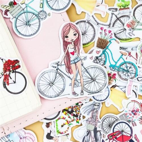 38pcs Hand Drawing bicycle sticekrs watercolor sticker Diary Notebook Planner / Handbook DIY letter thin Paper waterproof