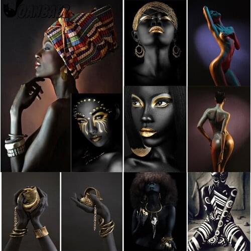 African Woman 5D Diy Diamond Painting Black Mosaic Kit Indian Hairband Portrait Cross Stitch Inlaid Home Decor Gift Design