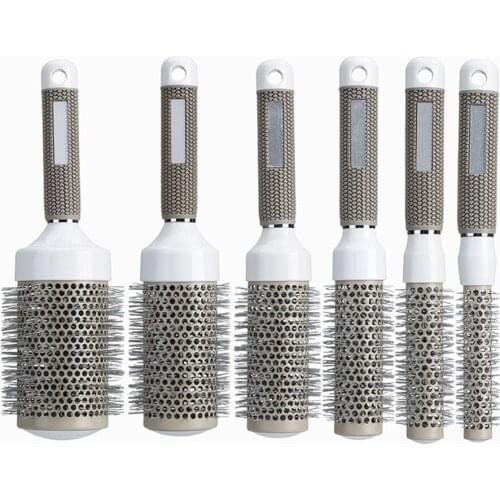 Aluminum Cylinder Comb Hairdressing Styling Rolling Comb Nylon Curl Hair Brush Fluffy Hairstyling Tool E918