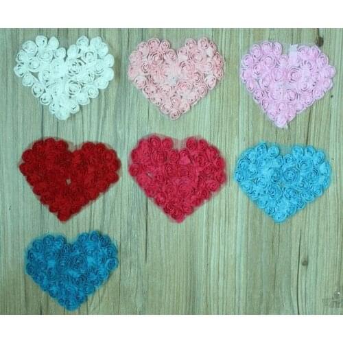 COSTING PRICE 80pcs 4.5" Chiffon Rosettes Flower Heart Applique for BB Kids Hair Garment Clothes Accesories