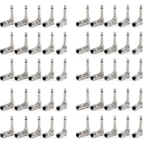 Areyourshop Sale 50 Pcs Metal 1/4 Inches Ts Right Angle Mono Phone Plug Connector 6.3mm Jack