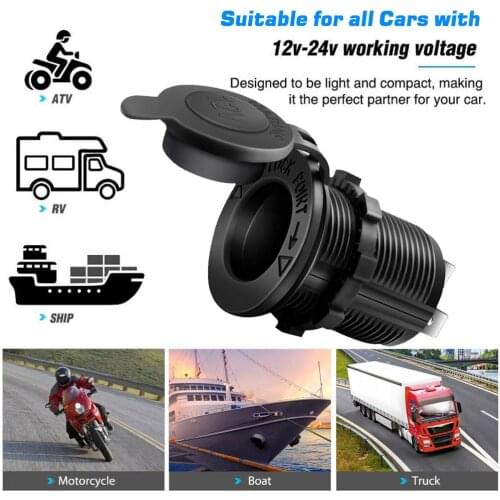 Car Charger Adapter 12-24V Lightweight Dust-proof Outlet Motorcycle Tractor Power Outlet Socket Receptacle Black Car Accessories