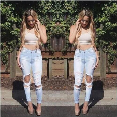 Jeans Woman Fashion Pop Hole Denim Trousers Women Feet Pants