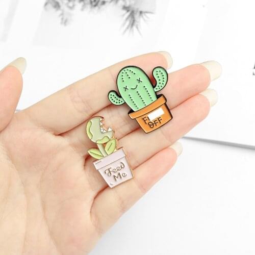 Cactus Botany Enamel Brooch feed me f...k off lovers Lapel Pin Cartoon potted plant Dionaea muscipula Bag clothes Custom Badge