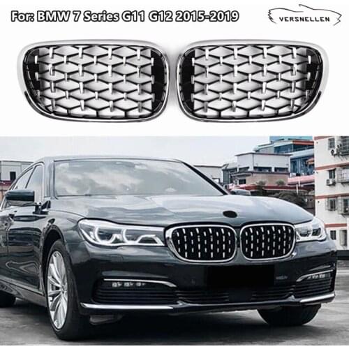 G11 Racing Grills Black & Chrome Diamond Star Front Bumper Grill For BMW 7 Series G11 2015-2019 ABS Car Styling Kidney Grille