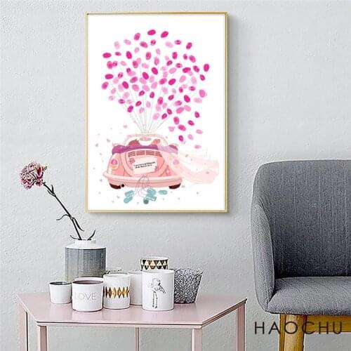 HAOCHU Customized Fingerprint Canvas Painting Guest Book Lovers Car Modern Western Wedding Event Party Signature Anniversary DIY