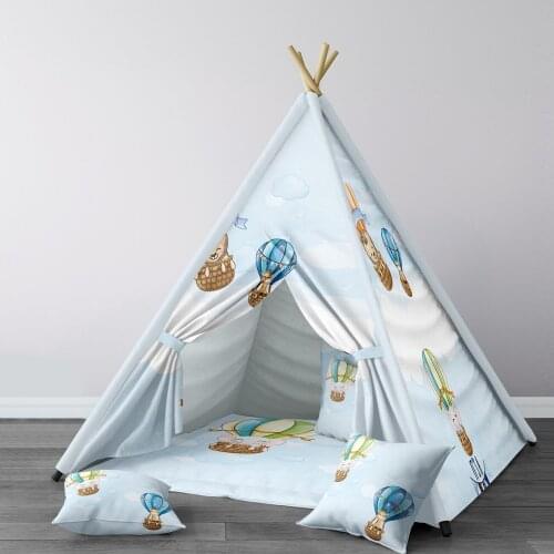Play Tent for Kids Wigwam Portable Indoor Playground Tents Children Bedrooms Light Blue Animals Balloon Model 170