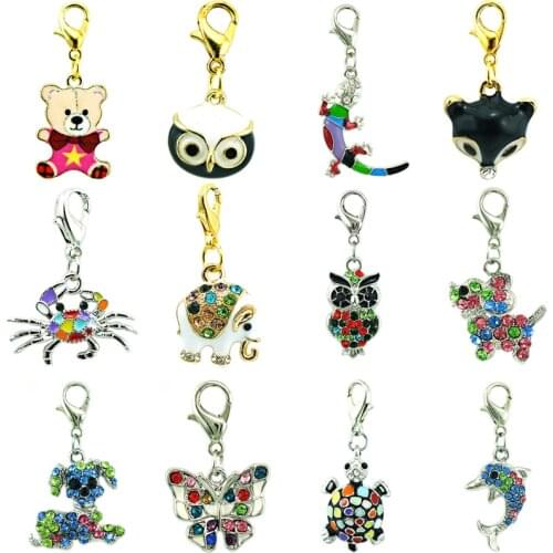 JINGLANG Mix Sale Fashion Colorful Enamel Rhinestone Animal Floating Lobster Clasp Charms DIY For Jewelry Making Accessories