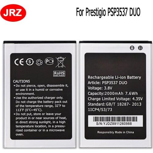 JRZ For Prestigio Wize PSP3537 DUO Phone Battery For Prestigio Wize PSP3537 DUO 2000mAh 3.8V Top Quality Replacement Batteries