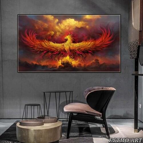 Canvas Painting for living room HD Gold Phoenix Game Poster and Prints Hoom Decor wall art Abstract Animal cartoon Oil Painting