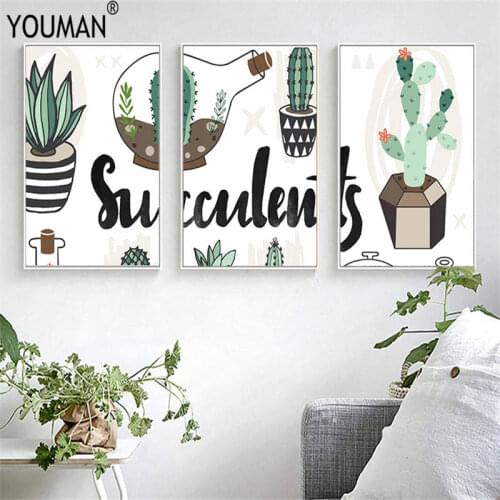 Nordic Modern Canvas Painting Small Fresh Cute Cactus Art Poster Print Art Wall Picture Living Childrens Room Frameless Poster