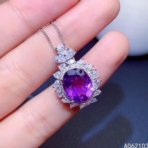 KJJEAXCMY fine jewelry 925 Sterling Silver inlaid Amethyst Girl new Exquisite lovely flower GEM PENDANT necklace support check