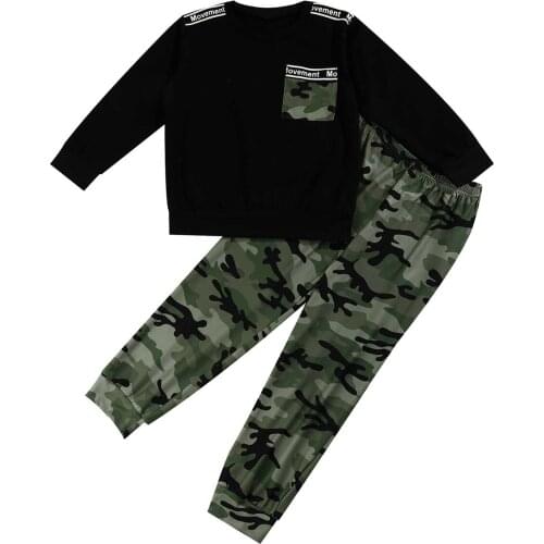 Kids Boys Girls Clothes Set Autumn Kids Sport Clothing Camouflage Pants Trousers Long Sleeve T-shirt Tops Children Tracksuit Set