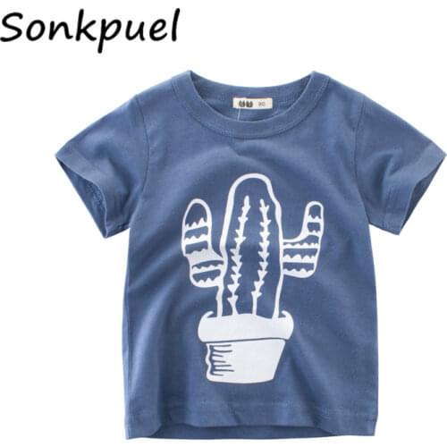 Summer Kids Costume Boys Girls Short Sleeve T-shirts Tops Cotton Children Blue Plants Pattern T Shirt Tees Baby Boy Top Clothes