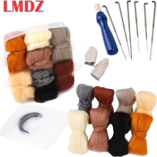 LMDZ Needle Felting Kit, 8 Colors Wool Roving for Needle Felting, Fibre Wool Yarn Roving with Plastic Storage Box