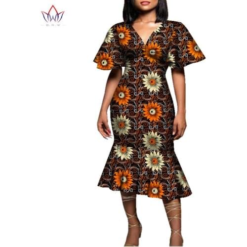 Fashion 2020 Summer Africa Dresses for women Vestidos Print Fabric Elegant Africa Clothes Ruffles African Clothing WY6951