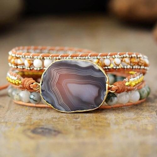 Fashion Sexy Womens Bracelet Decorative Natural Stone Bracelet Woven Multi-layer Leather Bracelet Retro Bracelet Gift